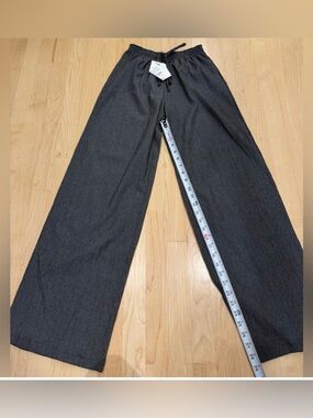 Zara Wide-Leg Drawstring Pants in Charcoal Black